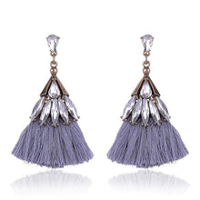 Gray Crystal Tassel Earrings