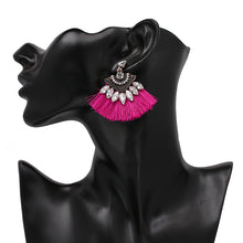 Fushia Crystal Tassel Earrings