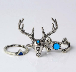 Aztec Arrow Turquoise Deer Ring Set