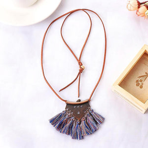 Royal Blue Burnt Sienna Tassel Choker Necklace