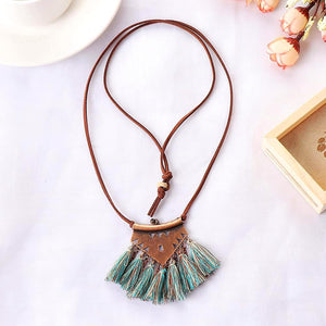 Turquoise Brown Tassel Choker Necklace