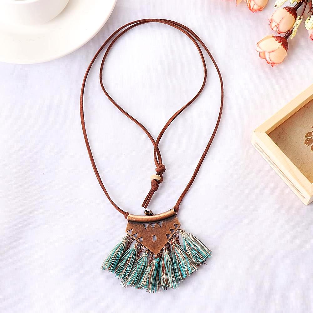 Turquoise Brown Tassel Choker Necklace