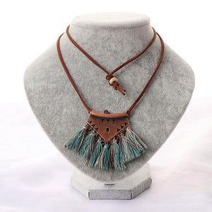 Turquoise Brown Tassel Choker Necklace