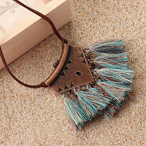 Turquoise Brown Tassel Choker Necklace