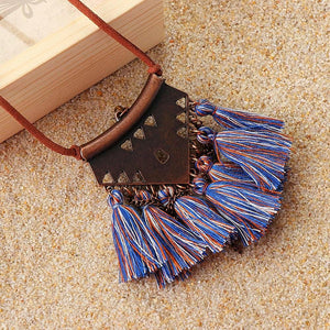 Royal Blue Burnt Sienna Tassel Choker Necklace