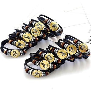 Celestial Hematite Zodiac Sign Leather Bracelet