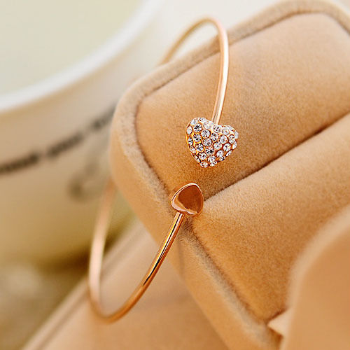 Romantic Rose Gold-Tone Heart Crystal Bangle