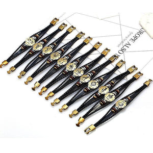 Celestial Hematite Zodiac Sign Leather Bracelet