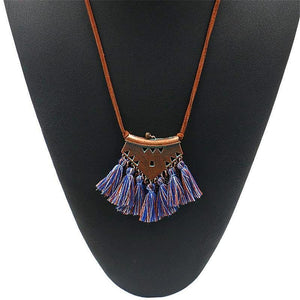 Royal Blue Burnt Sienna Tassel Choker Necklace