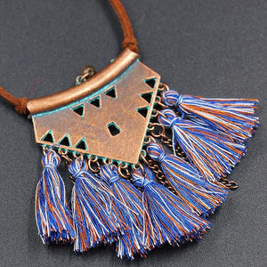 Royal Blue Burnt Sienna Tassel Choker Necklace