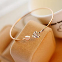 Romantic Rose Gold-Tone Heart Crystal Bangle