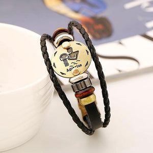 Celestial Hematite Zodiac Sign Leather Bracelet
