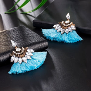 Turquoise Crystal Tassel Earrings