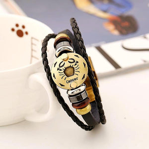 Celestial Hematite Zodiac Sign Leather Bracelet