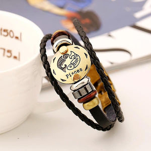 Celestial Hematite Zodiac Sign Leather Bracelet