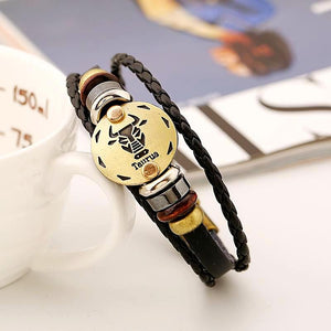 Celestial Hematite Zodiac Sign Leather Bracelet