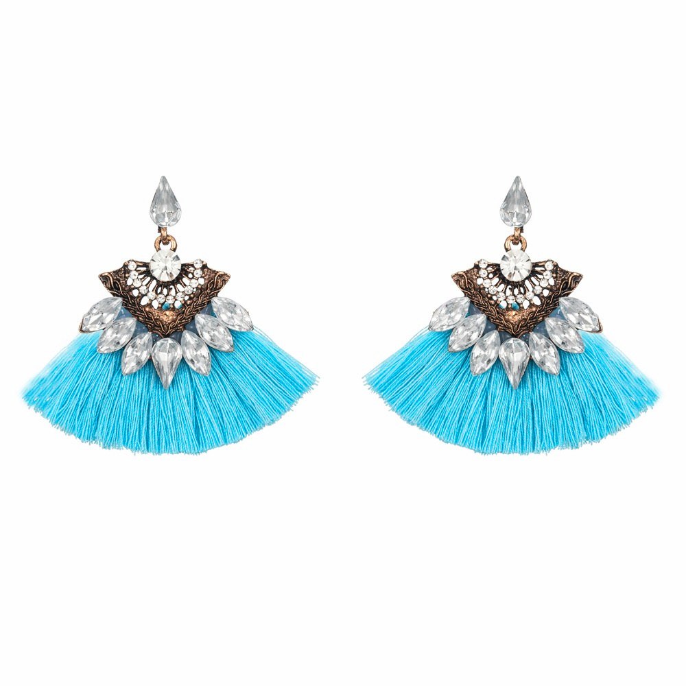 Turquoise Crystal Tassel Earrings