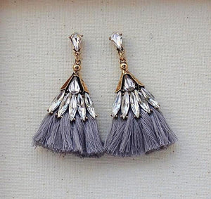 Gray Crystal Tassel Earrings