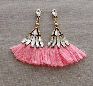 Pink Crystal Tassel Earrings