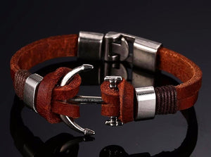 Nautical Anchor Leather Bracelet