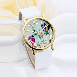 Floral White Leather Watch