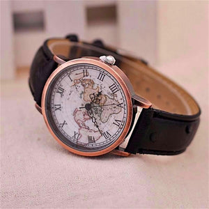 Old World Map Leather Watch