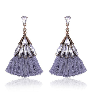 Gray Crystal Tassel Earrings