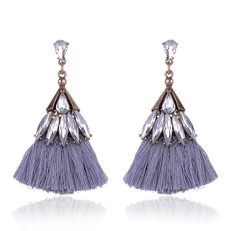 Gray Crystal Tassel Earrings