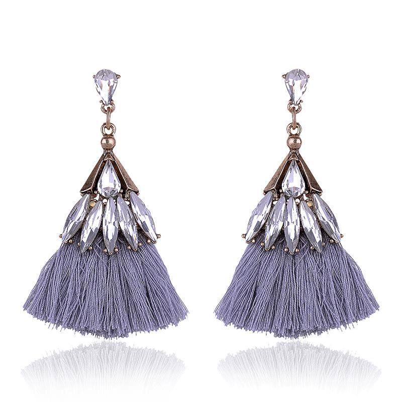 Gray Crystal Tassel Earrings