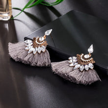 Gray Crystal Tassel Earrings
