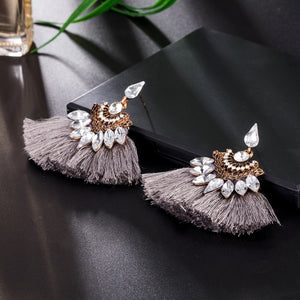 Gray Crystal Tassel Earrings