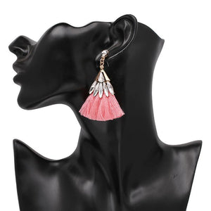 Pink Crystal Tassel Earrings