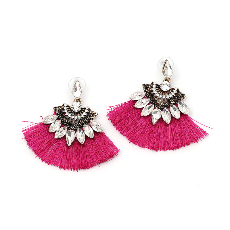 Fushia Crystal Tassel Earrings