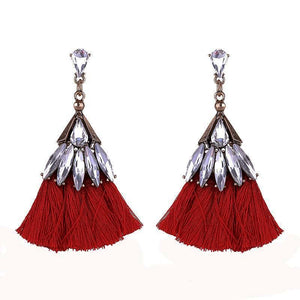 Red Crystal Tassel Earrings