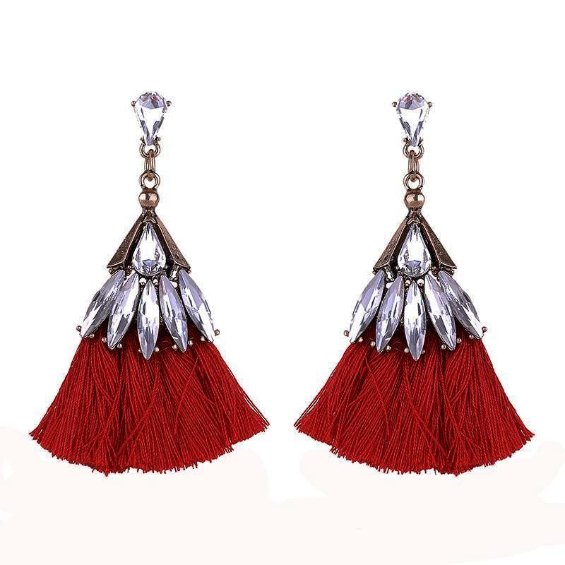Red Crystal Tassel Earrings
