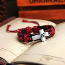 Silver Cross Leather Cuff Bracelet