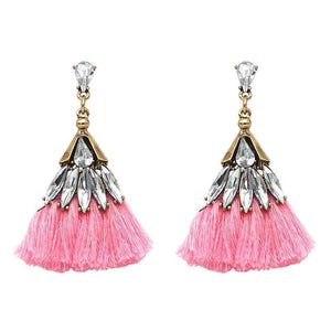 Pink Crystal Tassel Earrings