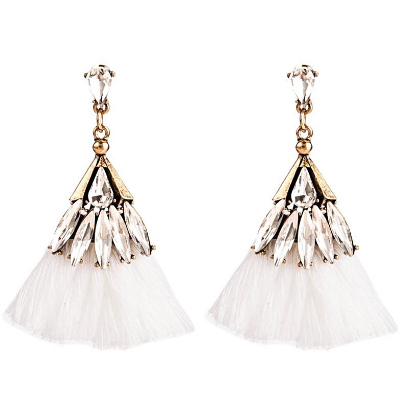 White Crystal Tassel Earrings