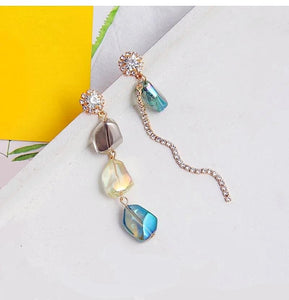 Sea blue green Iridescent Crystal Earrings