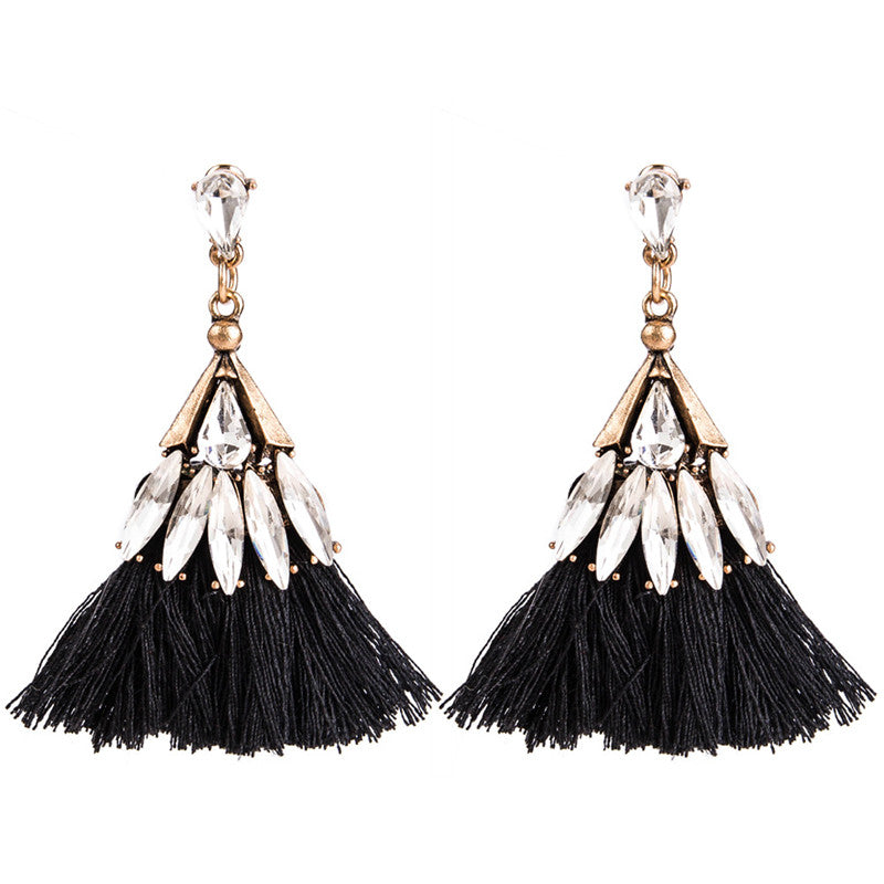 Black Crystal Tassel Earrings KEISELA