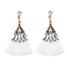 White Crystal Tassel Earrings