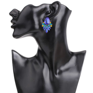 Royal Blue Emerald Crystal Stud Earrings