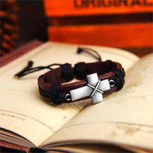 Silver Cross Leather Cuff Bracelet
