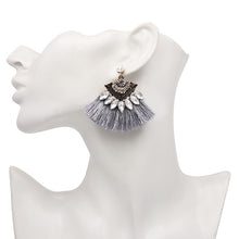 Gray Crystal Tassel Earrings