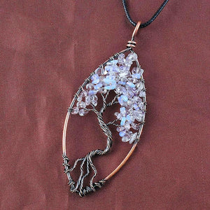 Opal Opalite Copper Tree of Life Healing Stone Pendant Necklace