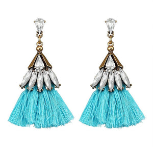 Blue Crystal Tassel Earrings