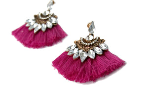 Fushia Crystal Tassel Earrings