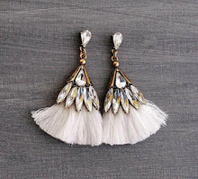 White Crystal Tassel Earrings
