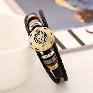 Celestial Hematite Zodiac Sign Leather Bracelet