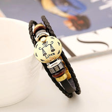 Celestial Hematite Zodiac Sign Leather Bracelet